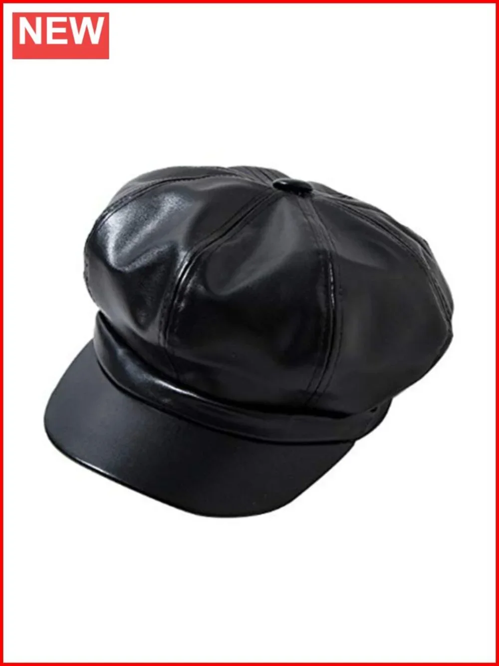 Faux Leather Newsboy Cap Vintage Baker Boy Hat Adjustable